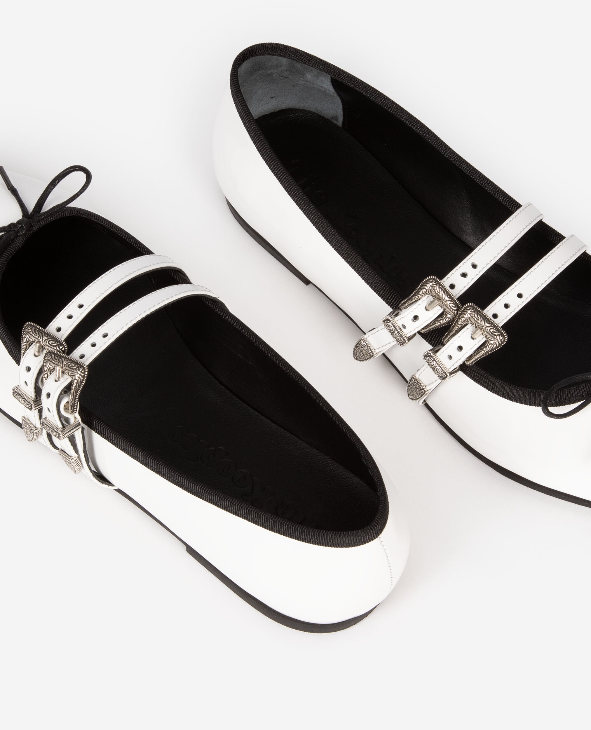 White leather flat ballerinas, WHITE, hi-res image number null