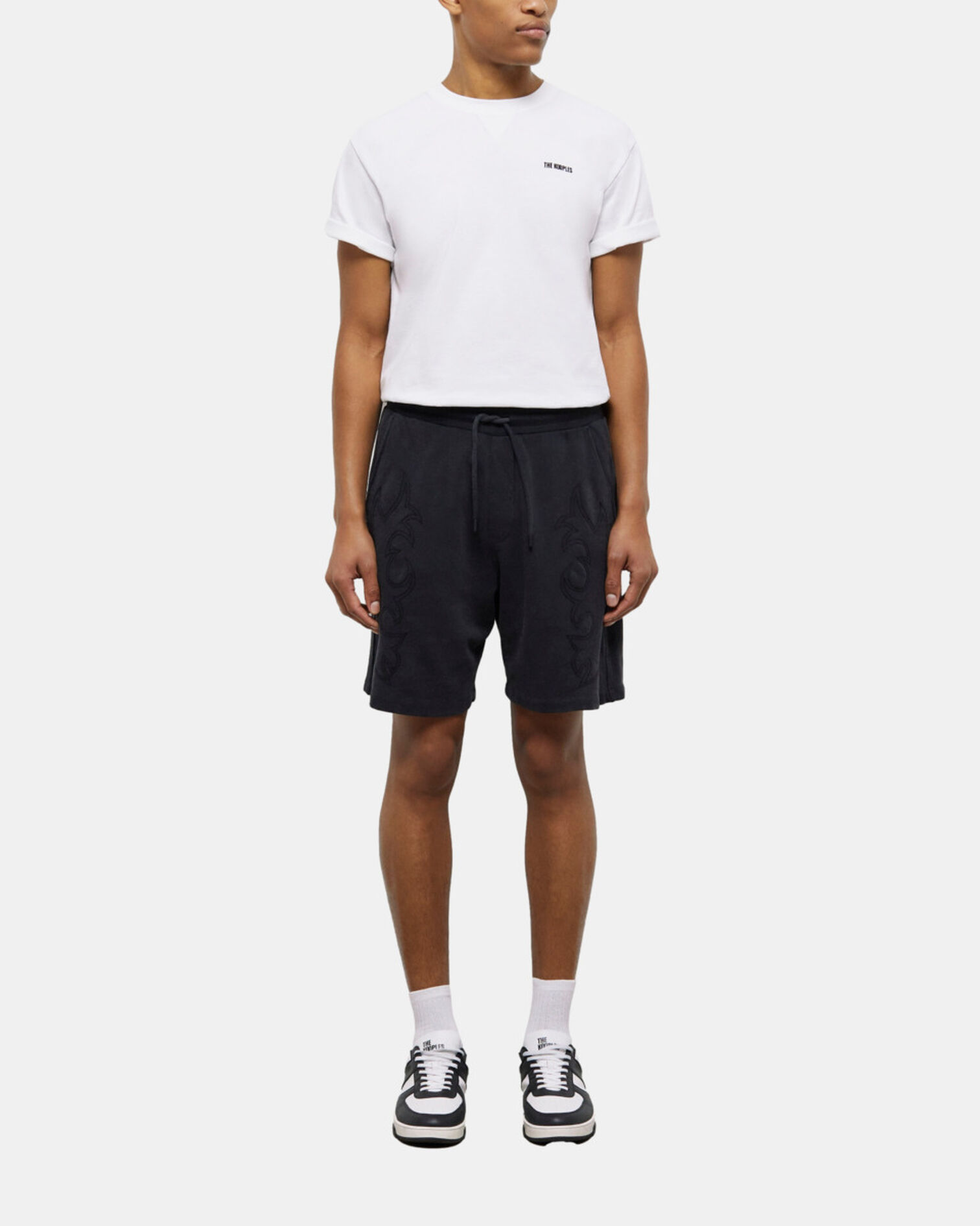 Short noir molletonné avec broderies Western, BLACK WASHED, hi-res image number null