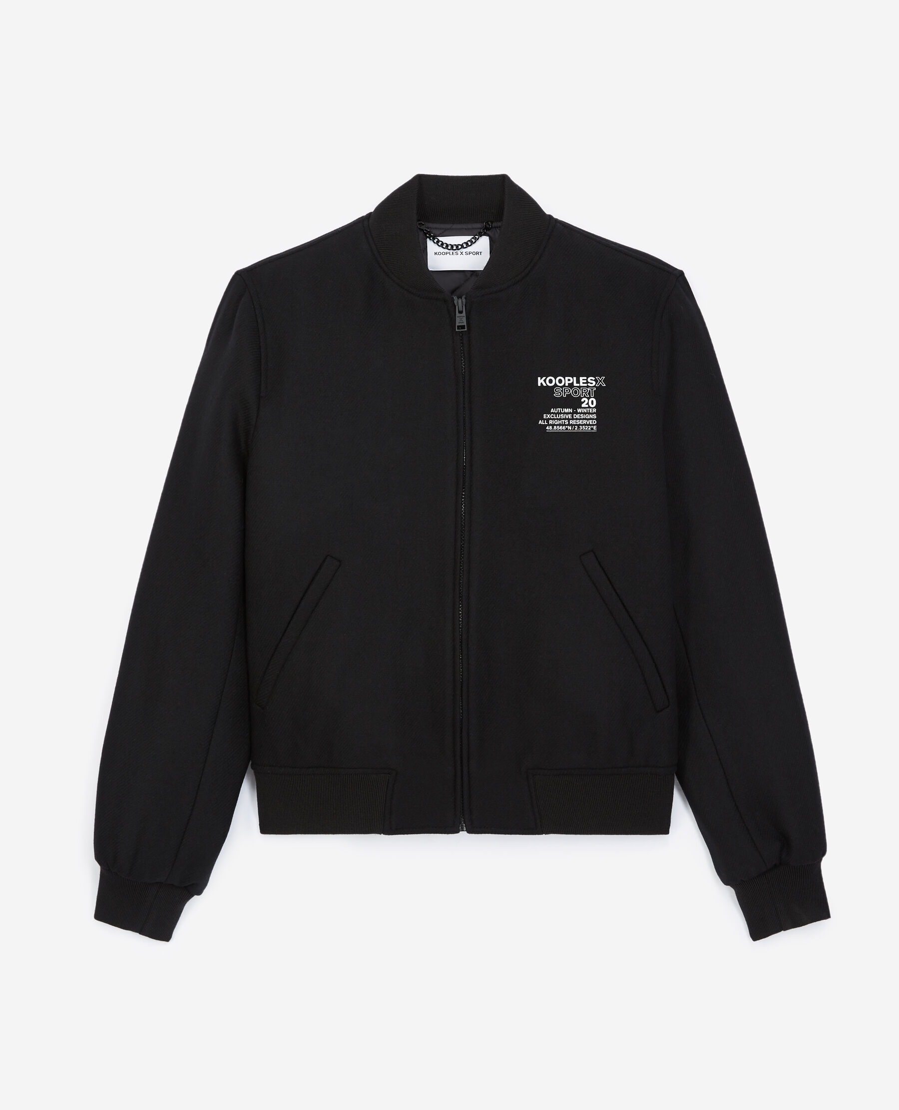 Black wool jacket with varsity collar