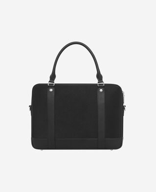 The Kooples HOMME BLACK porte-documents en canvas et cuir grain&eacute; noir