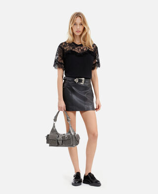 The Kooples F GREY amelia bag in gray cracked leather