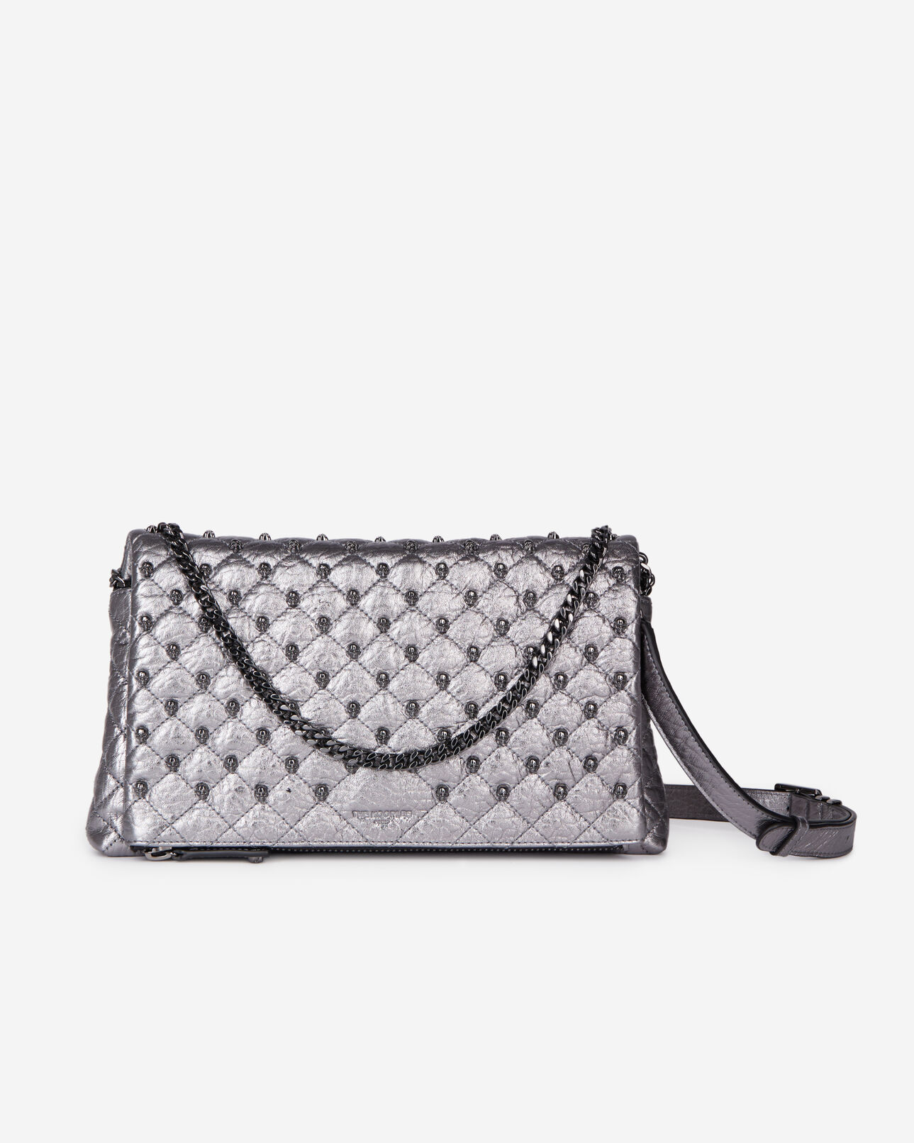 The Kooples WOMEN GUN METAL medium heritage clutch in gunmetal leather