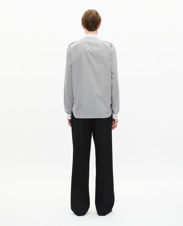 The Kooples HOMME BLACK WHITE chemise à fines rayures blanche et noire