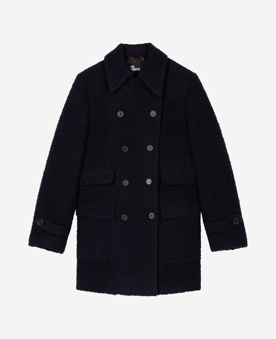 The Kooples FEMME NAVY manteau en laine bouclette marine
