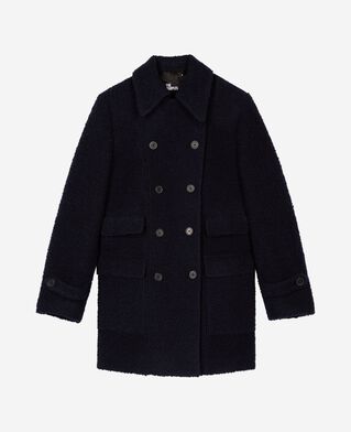 The Kooples FEMME NAVY manteau en laine bouclette marine