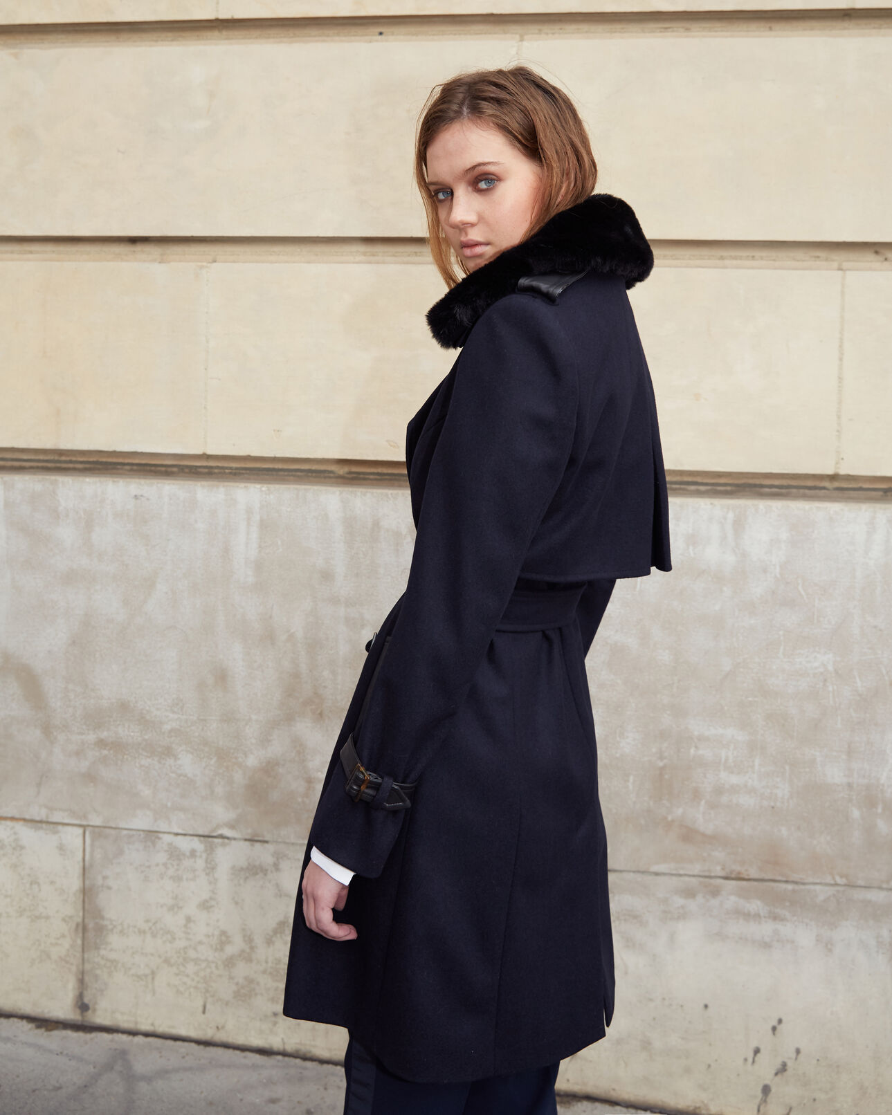 The Kooples WOMEN NAVY blue wool coat with insert