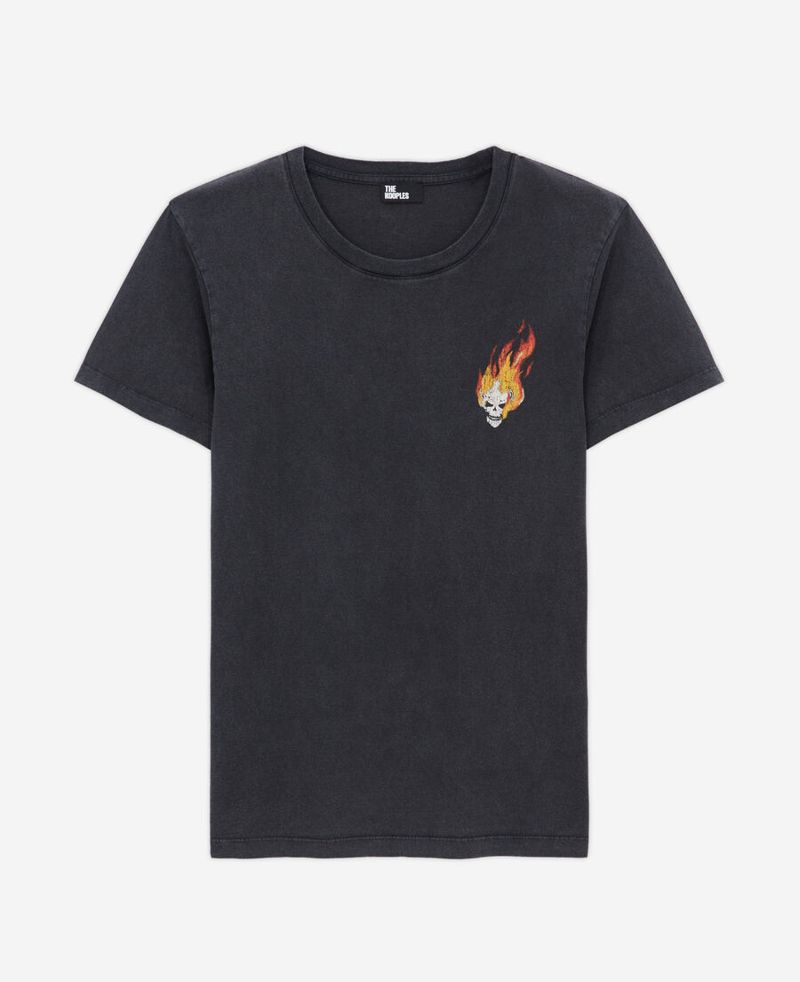 camiseta negra serigrafiada skull on fire para mujer