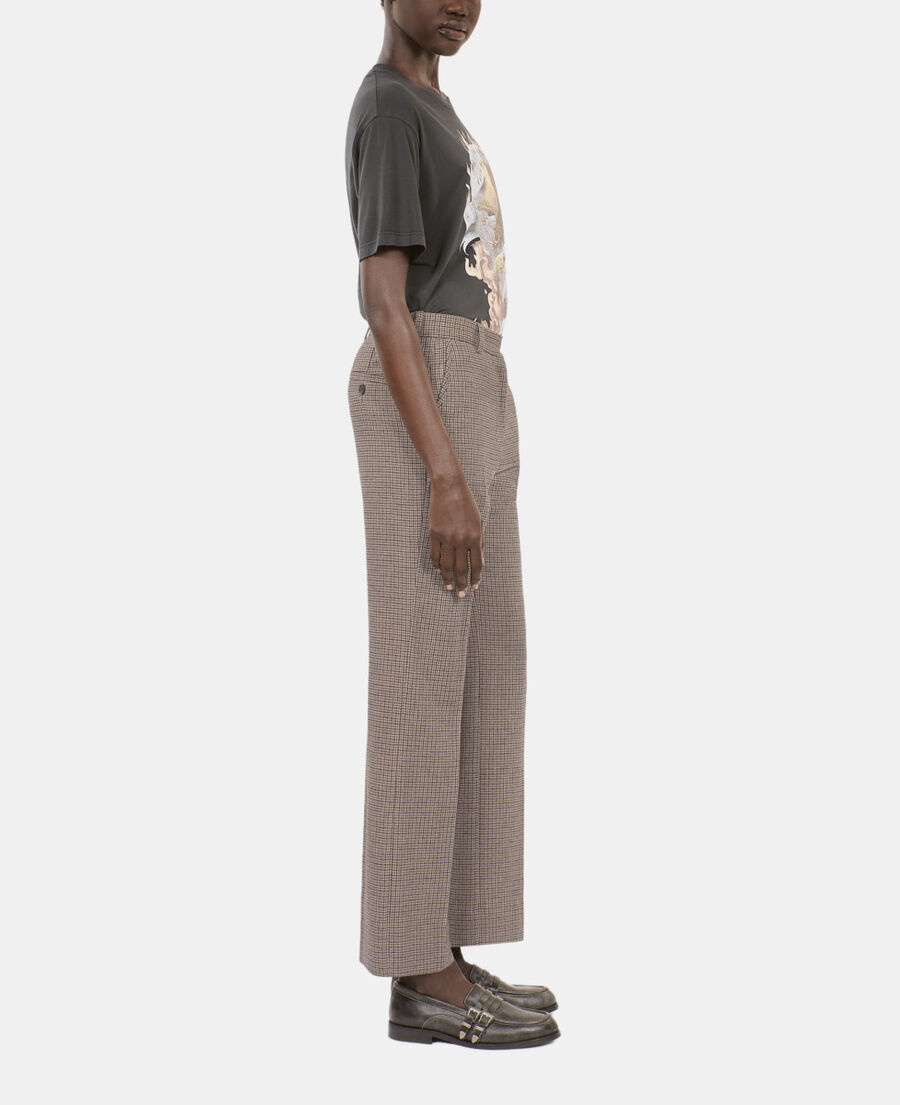 The Kooples FEMME BEIGE-BROWN pantalon tailleur droit pied de poule beige