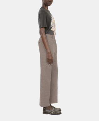 The Kooples FEMME BEIGE-BROWN pantalon tailleur droit pied de poule beige