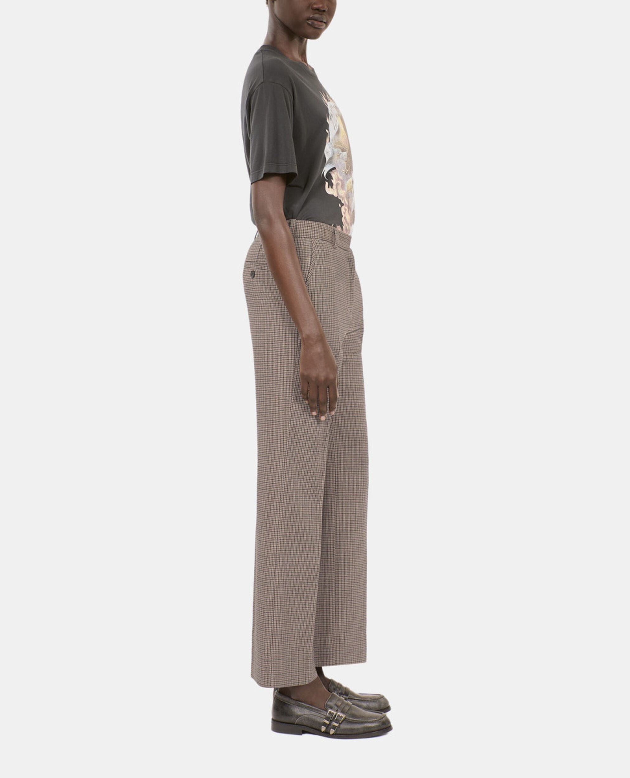 Pantalon tailleur droit pied de poule beige, BEIGE-BROWN, hi-res image number null