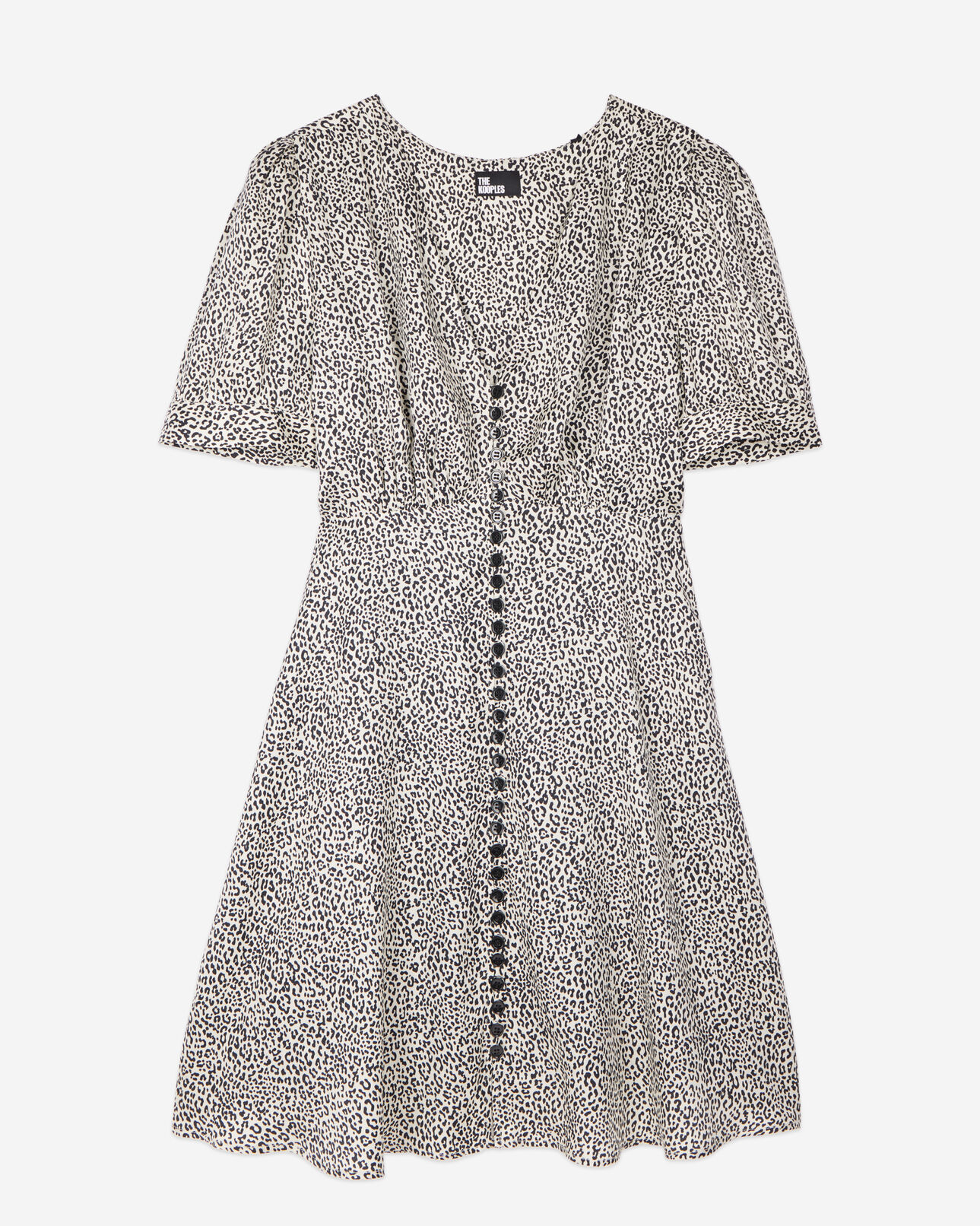 The Kooples WOMEN BLACK WHITE ivory and black leopard print short dress with buttons