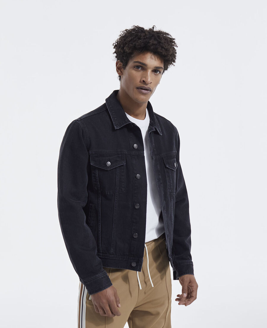 Black faded denim jacket with chest pockets | The Kooples - UK