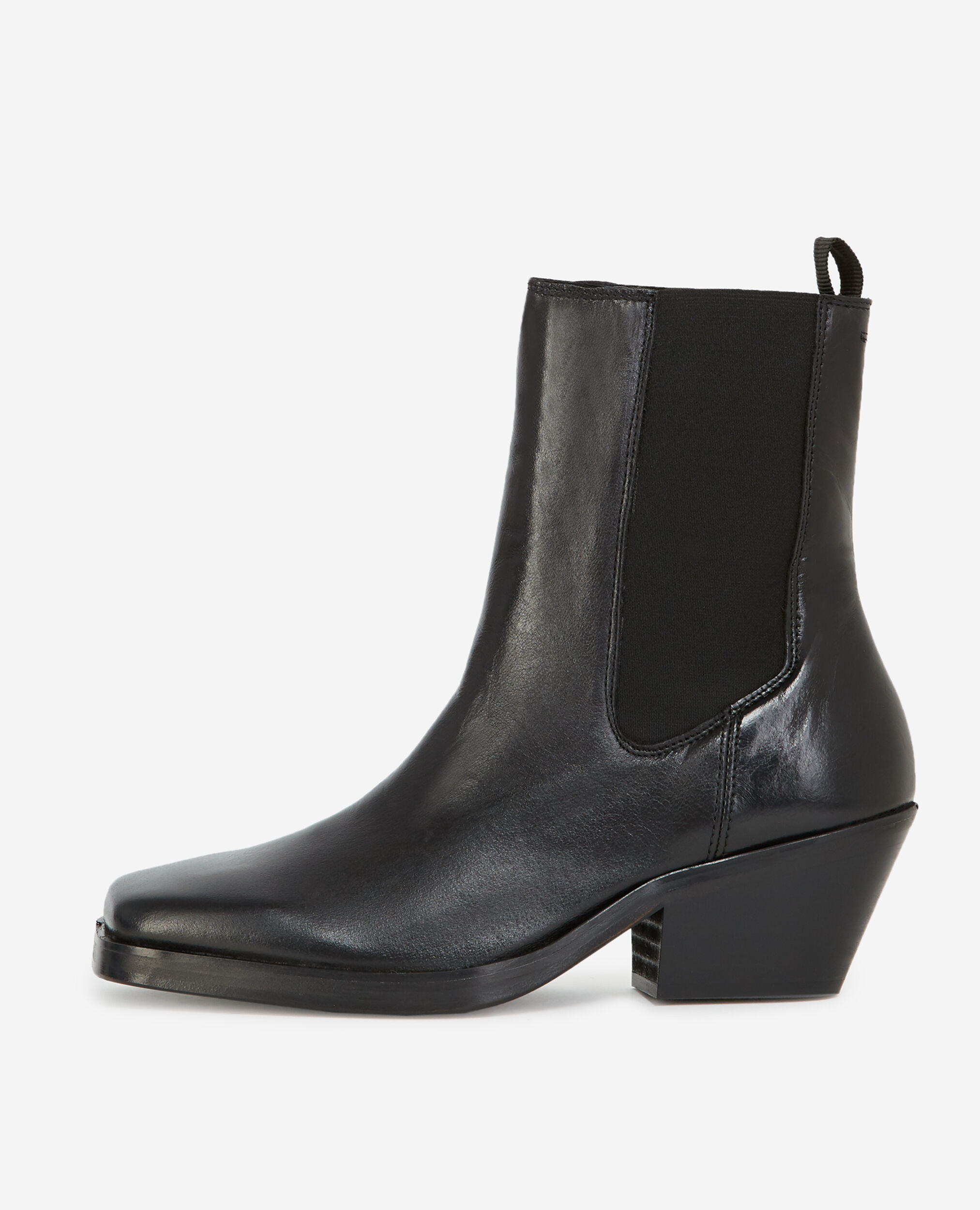 Black leather ankle boots with flat sole, BLACK, hi-res image number null