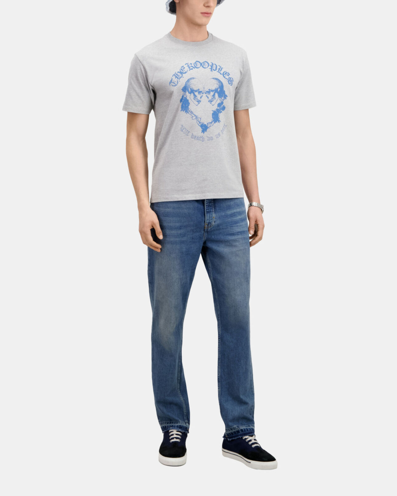 The Kooples MEN GREY MELANGE light grey t-shirt with skull heart serigraphy