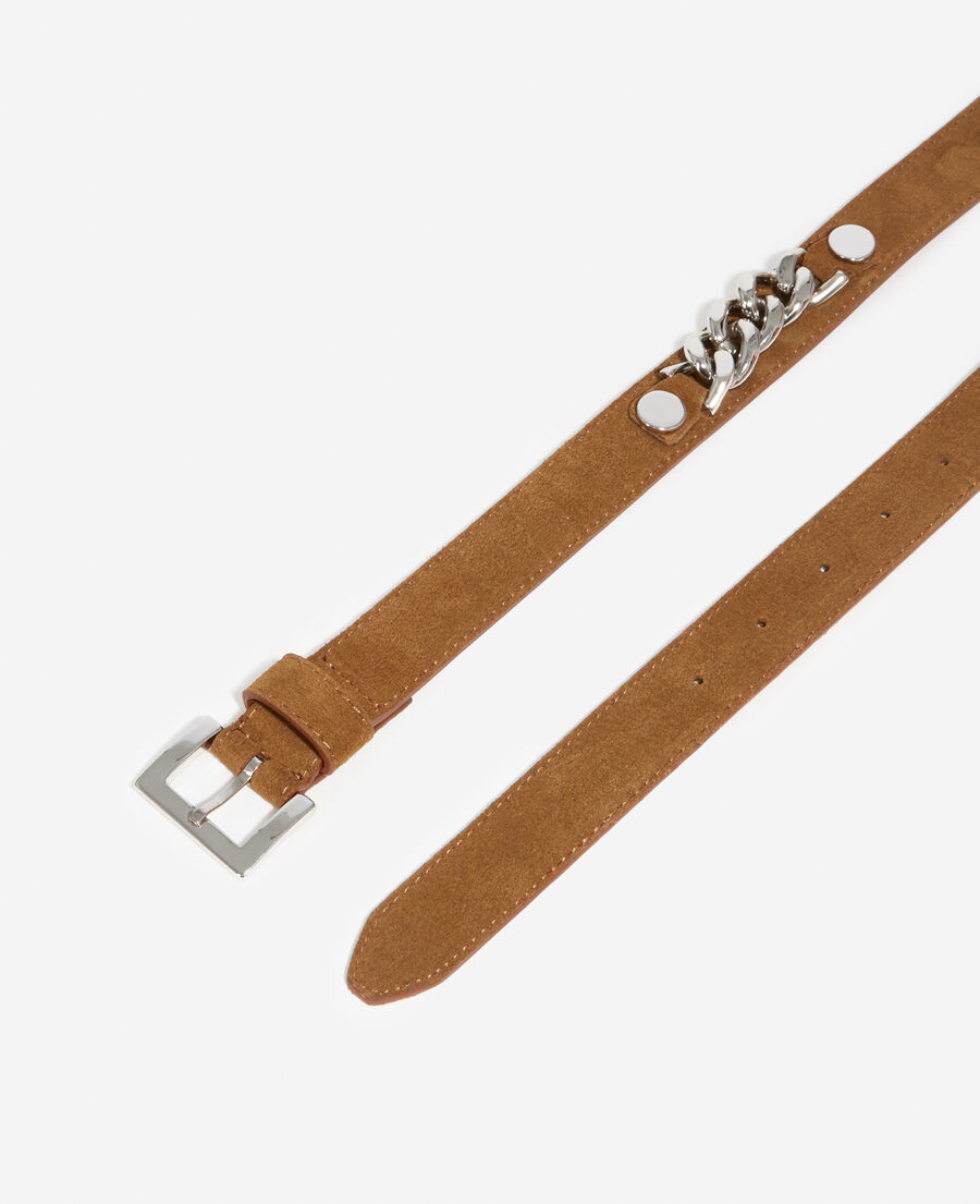 Thin camel suede belt with chain