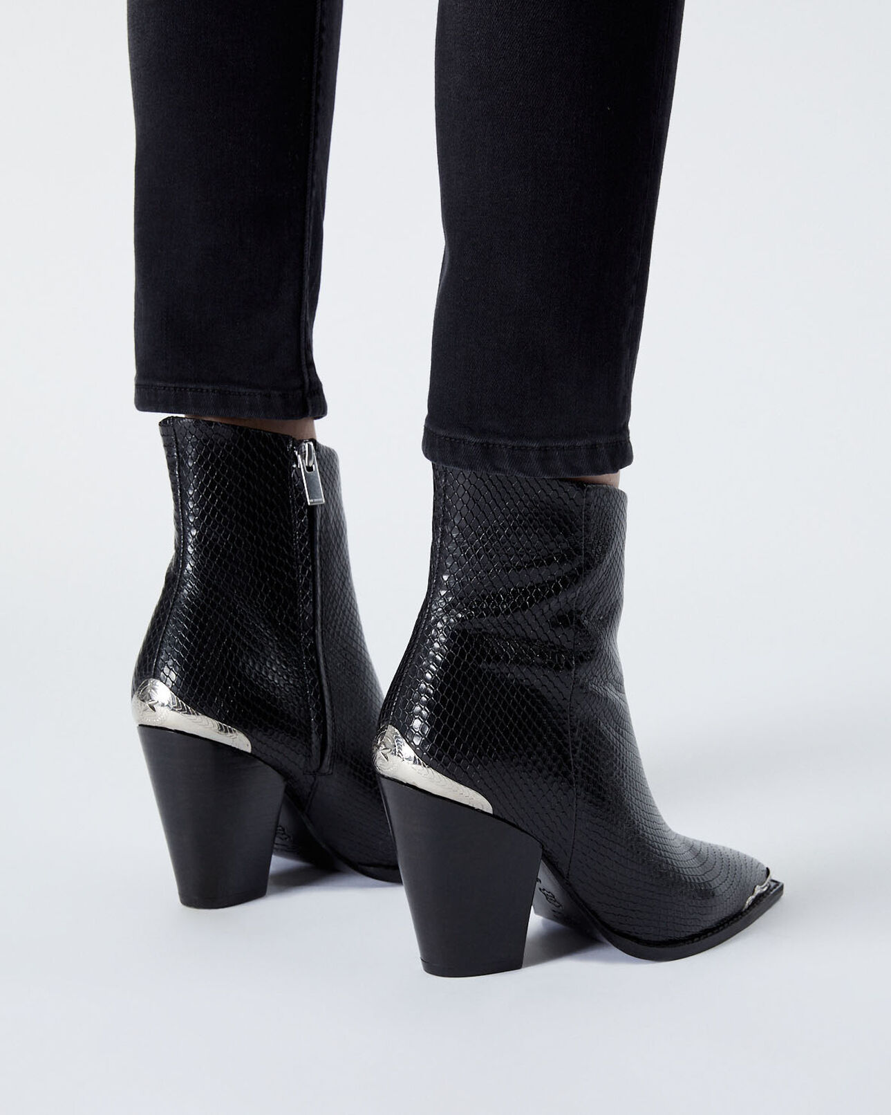 The Kooples FEMME BLACK bottines noires talons cuir effet python