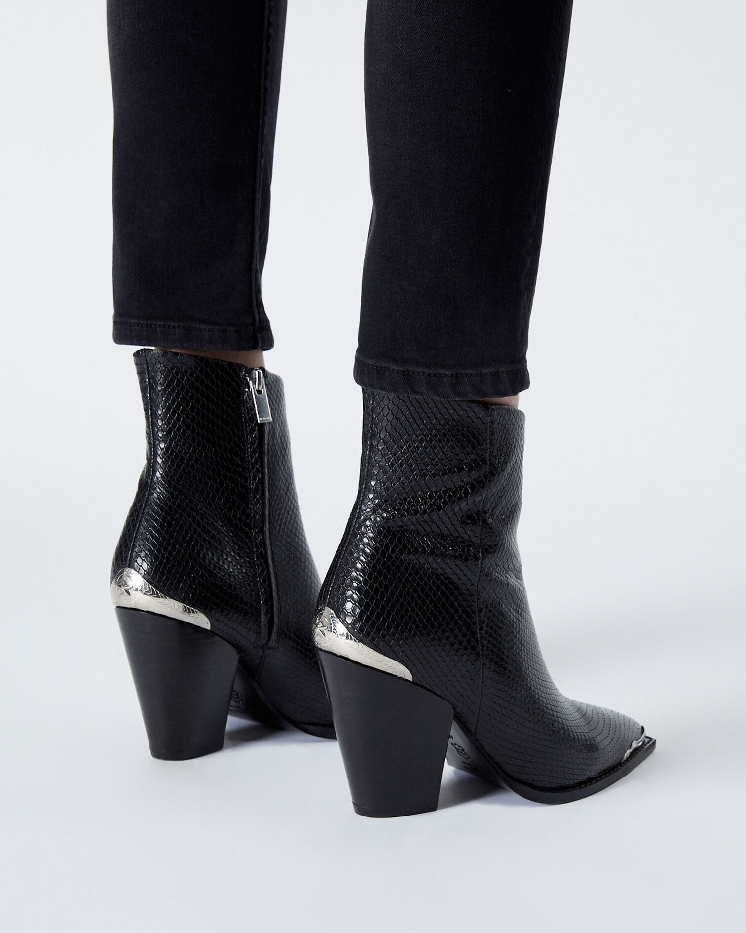 Bottines noires talons cuir effet python, BLACK, hi-res image number null