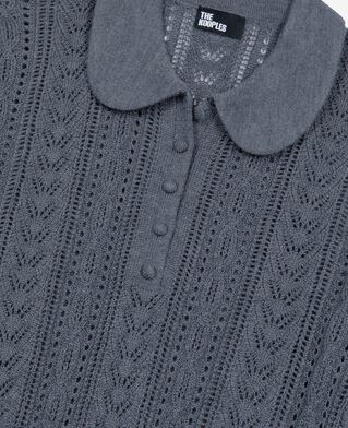 The Kooples DAMEN ANTHRACITE kurz&auml;rmeliger pullover aus grauer merinowolle