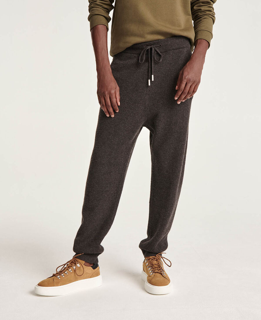 brown wool joggers in loose-fitting knit