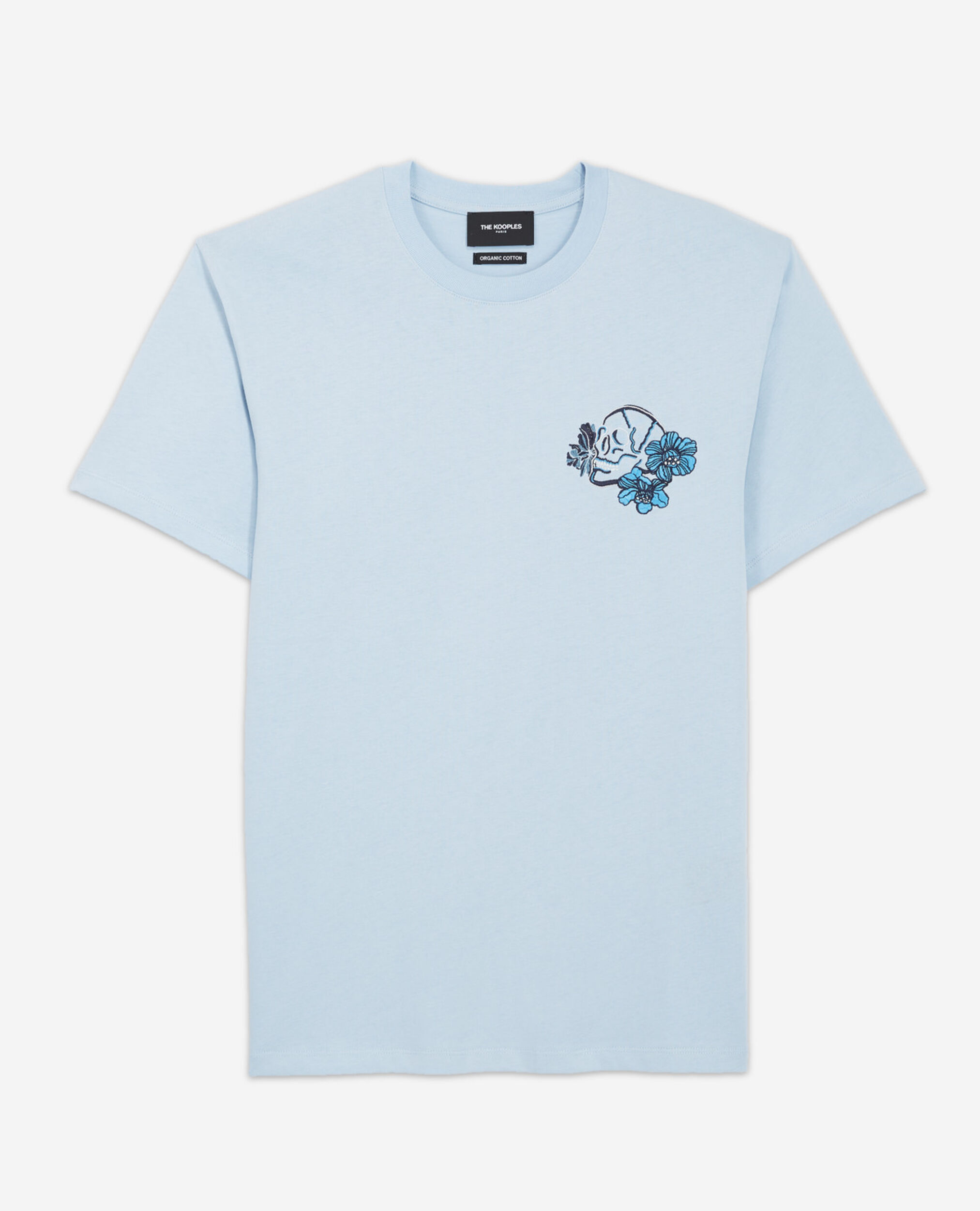 Blaues T-Shirt mit Totenkopfprint und Blumen, BLUE, hi-res image number null