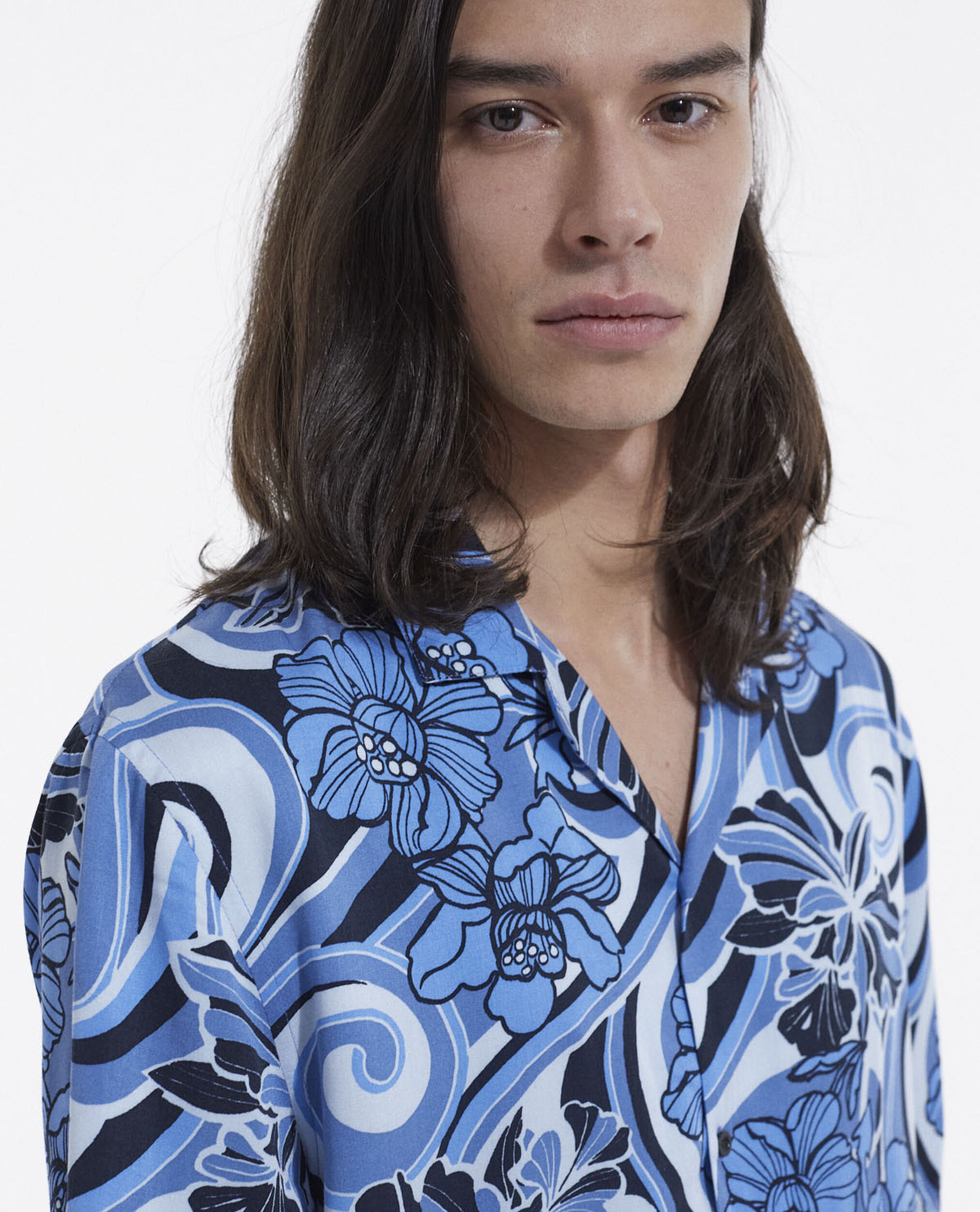 Fließendes Herrenhemd mit Print und Kragen, BLUE, hi-res image number null