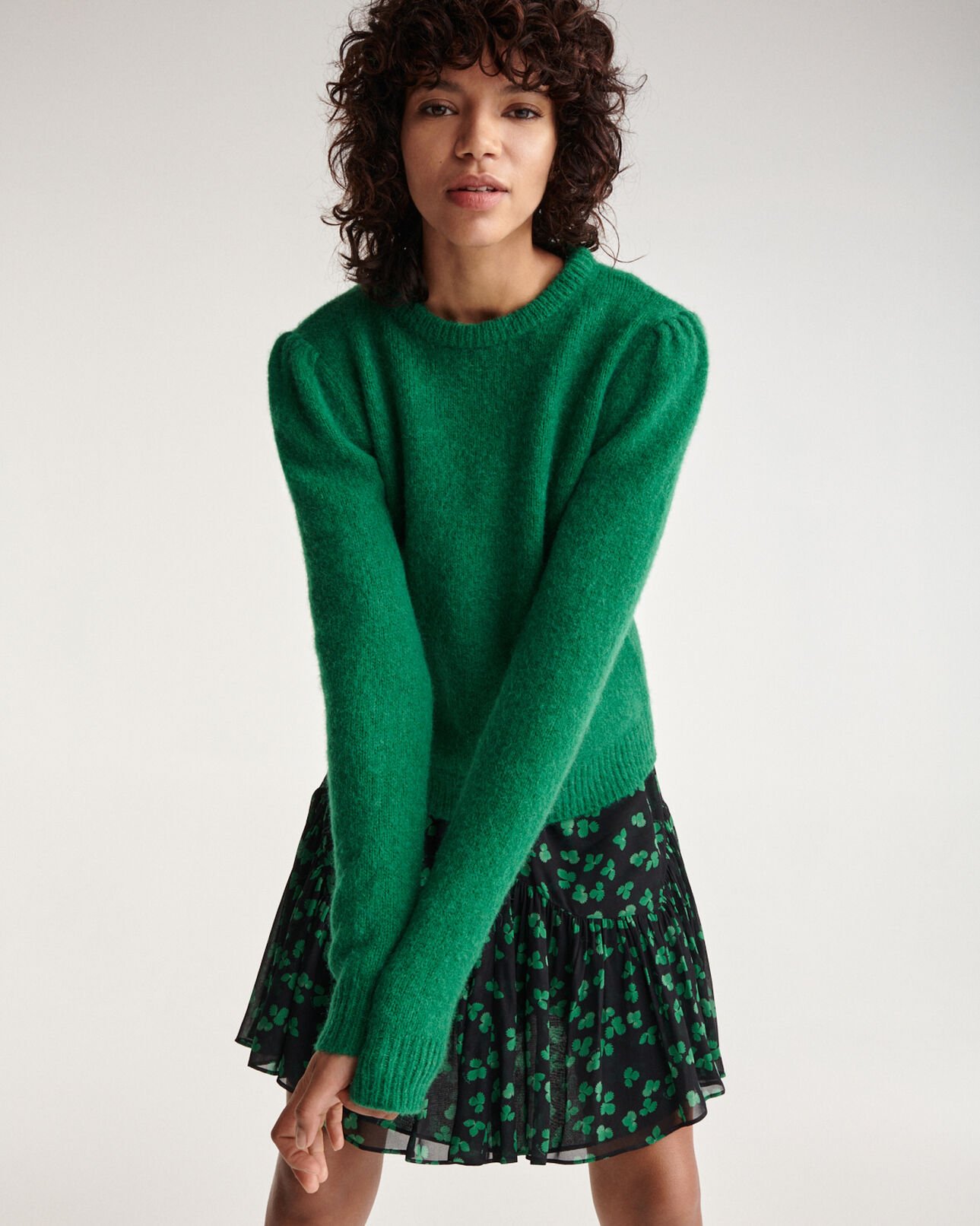 The Kooples WOMEN GREEN alpaca wool green sweater shoulder gather