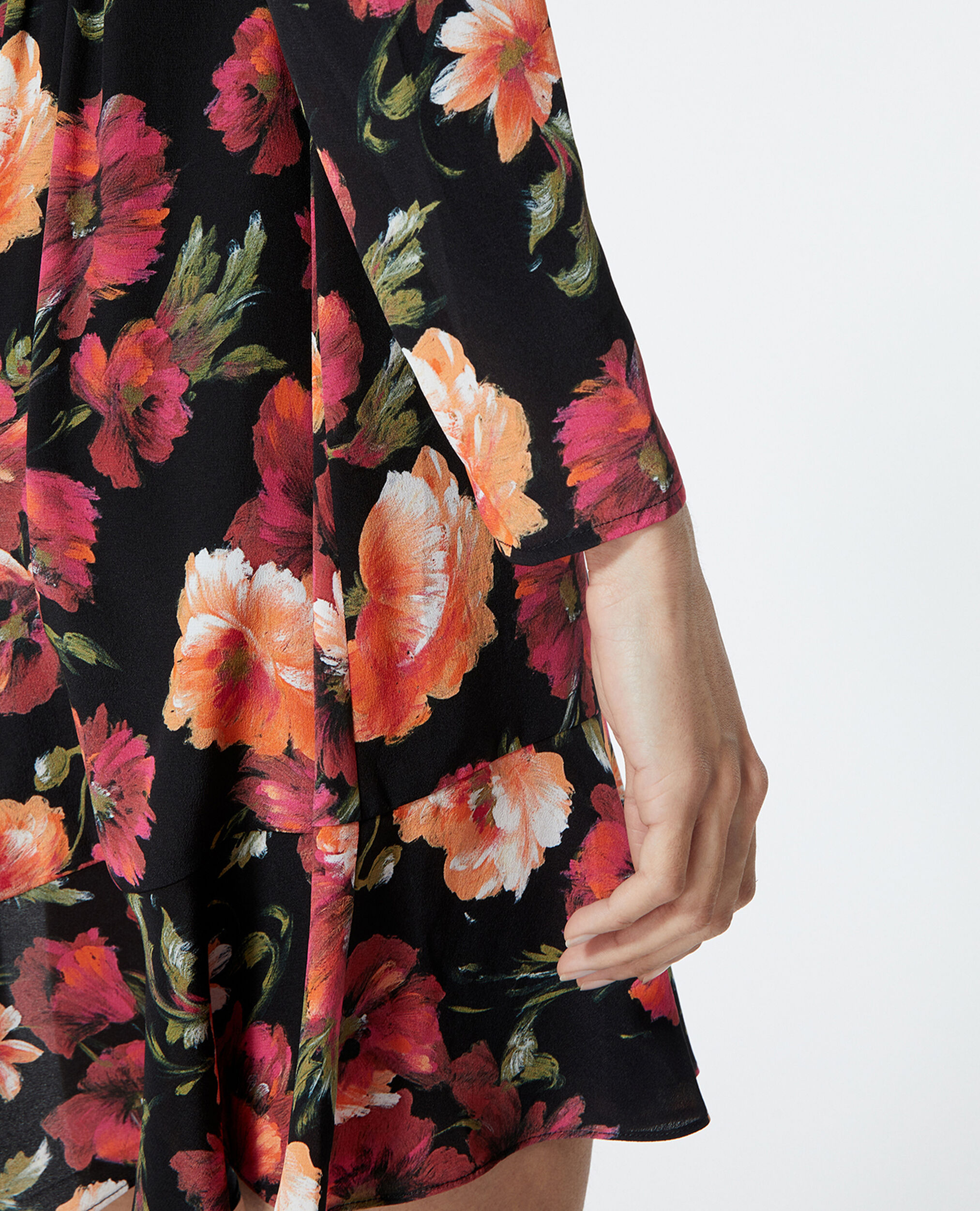 Short floral printed silk dress, MULTICOLOR, hi-res image number null