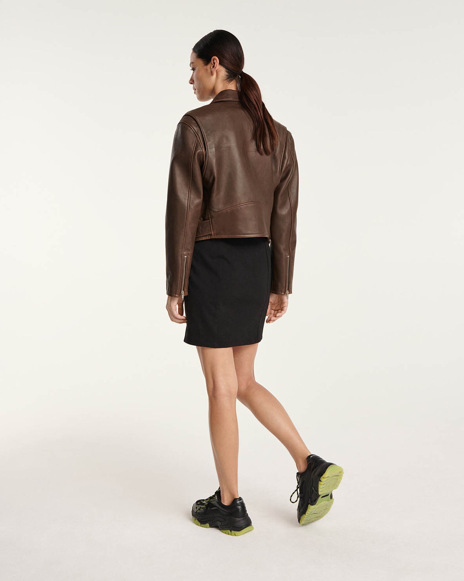 Zipped brown aged-effect leather jacket, BLACK VINTAGE, hi-res image number null