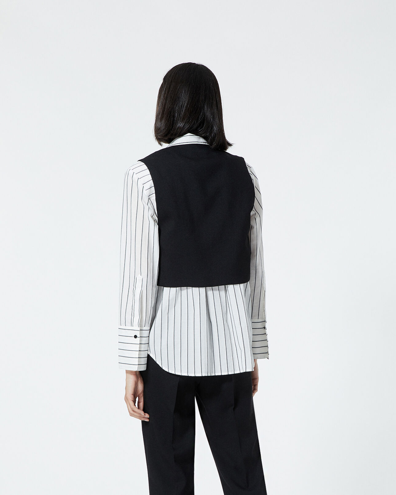 The Kooples DAMEN BLACK schwarze anzugweste aus leder mit lederdetail