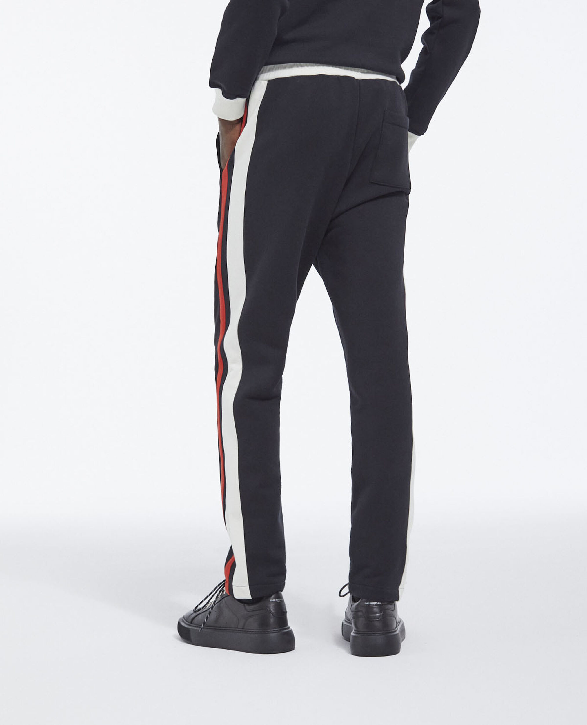 Thick black cotton joggers with side stripes, BLACK ECRU RED, hi-res image number null