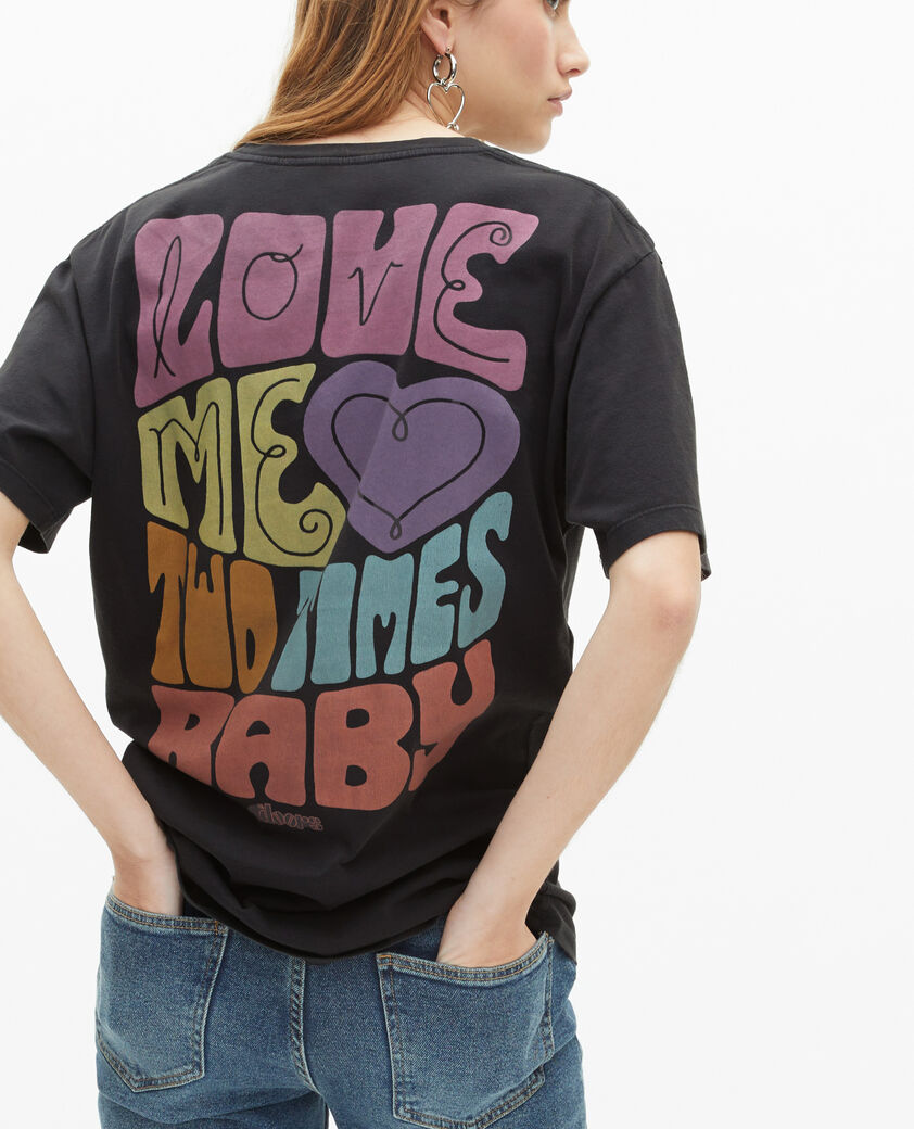 The Kooples MIXTA BLACK WASHED camiseta unisex negra descolorida de the doors x the kooples