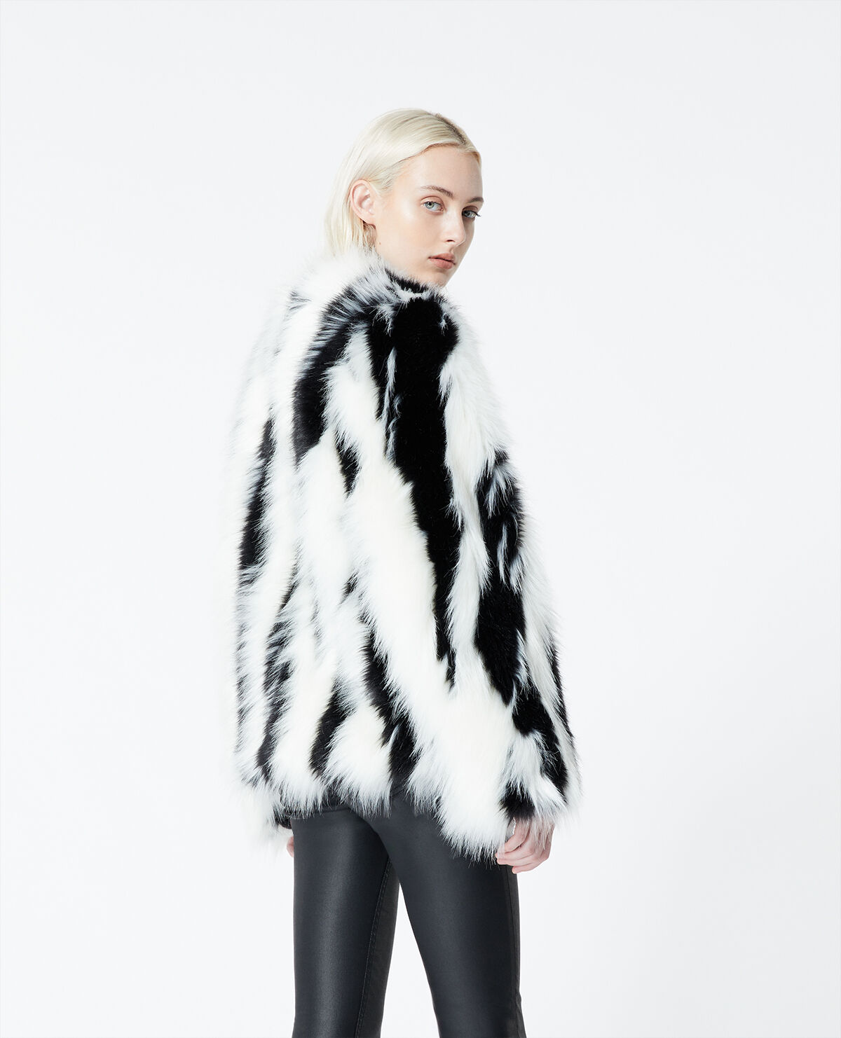 Black and white best sale fake fur coat
