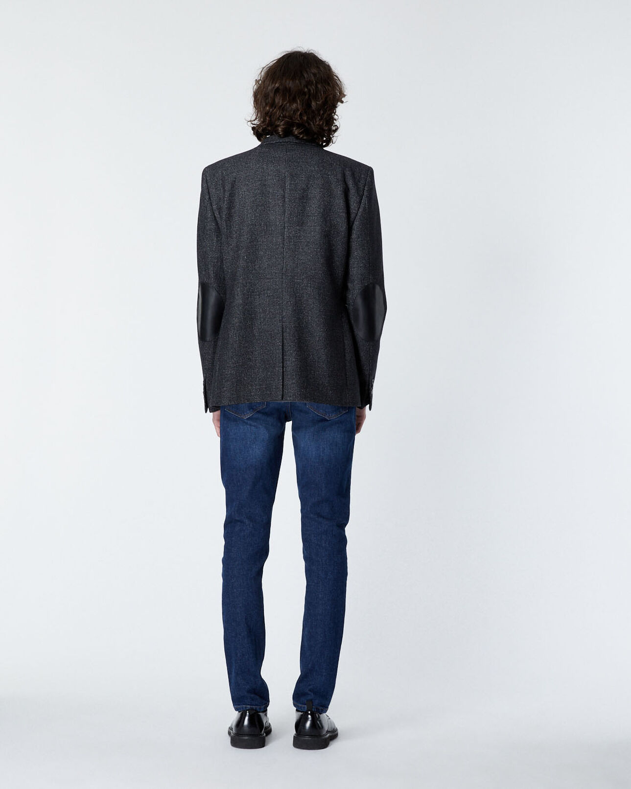 The Kooples HOMME BLACK GREY veste habillée noire laine à coudières