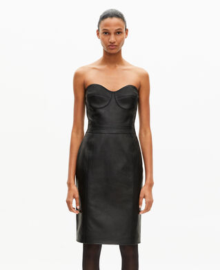 The Kooples FEMME BLACK robe courte bustier en cuir noire