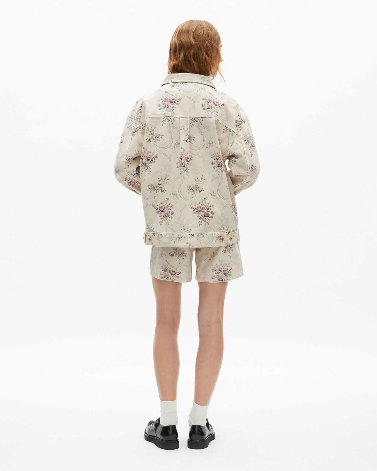 The Kooples WOMEN BEIGE TAUPE flower print jacket in beige denim