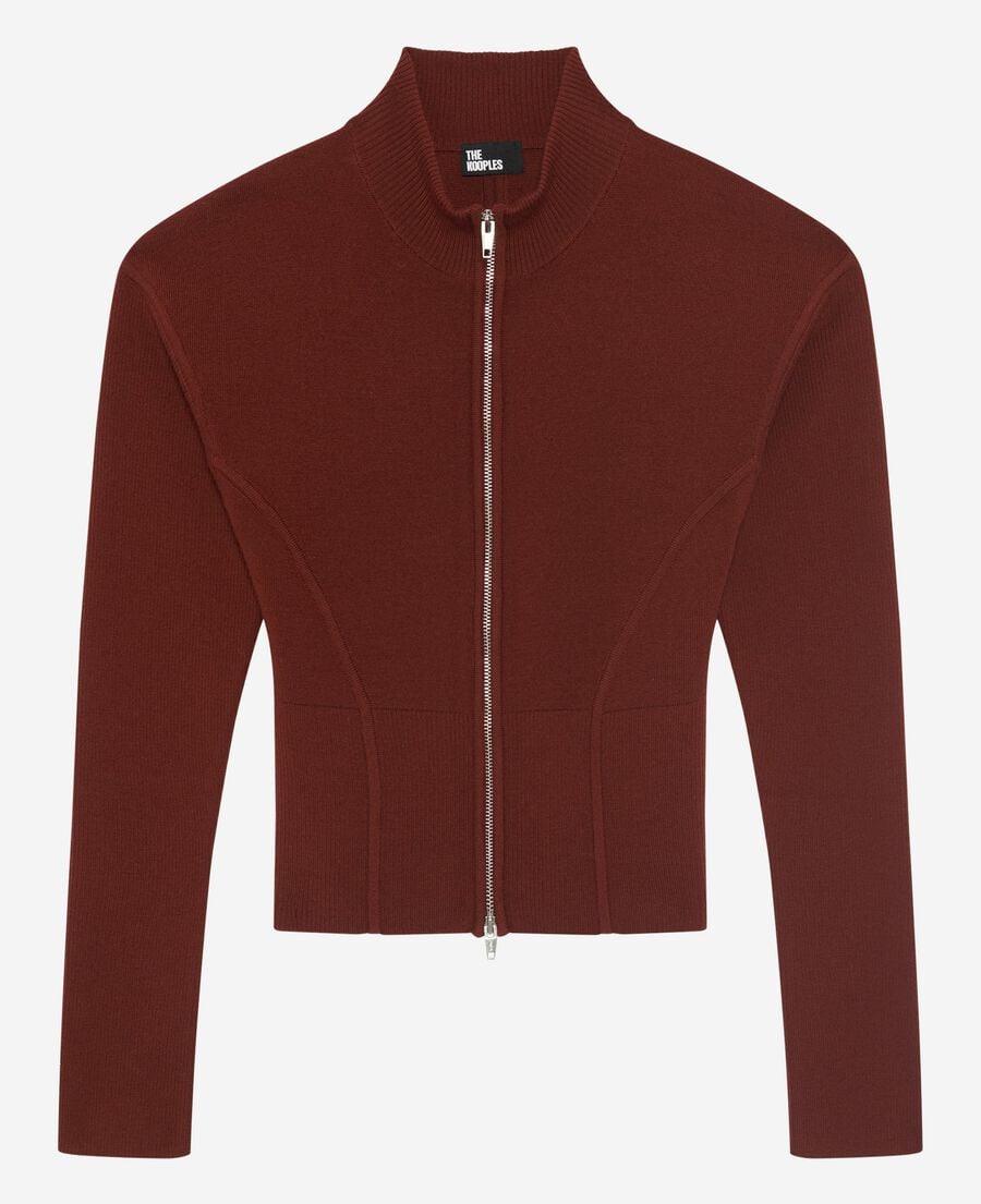 The Kooples WOMEN RED BRIQUE burgundy wool blend zip cardigan