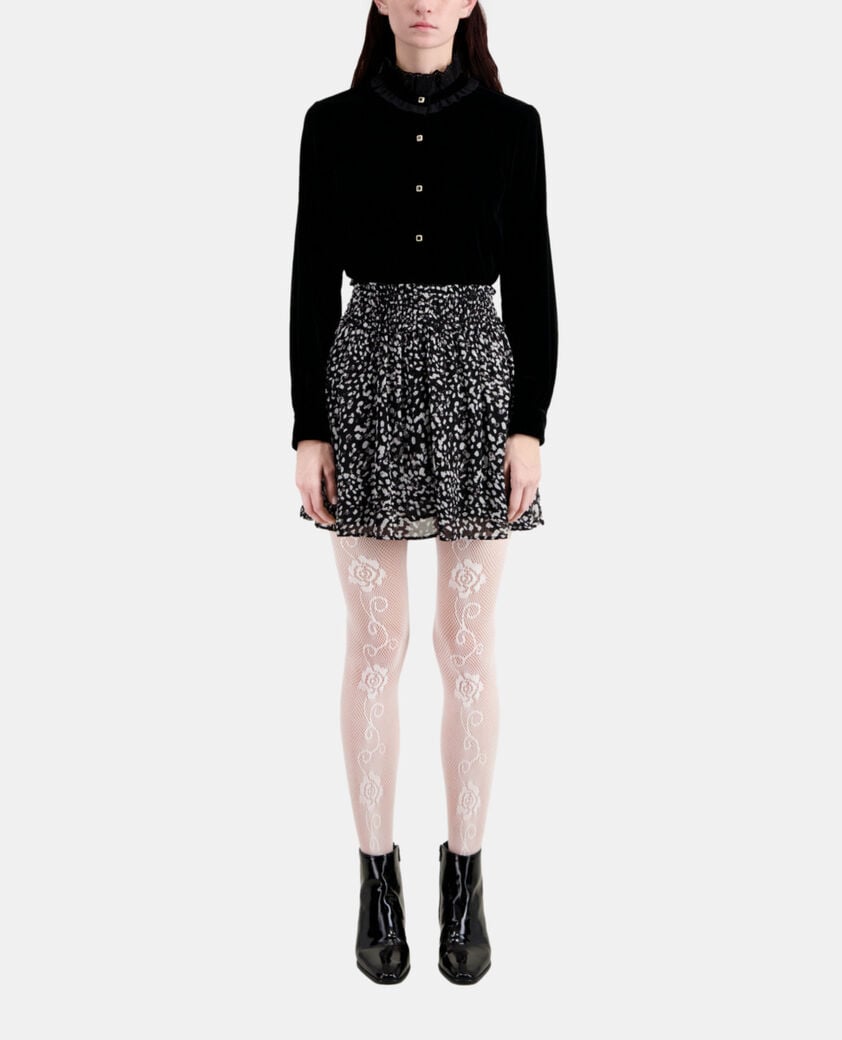 The Kooples FEMME BLACK WHITE jupe courte imprimée avec smocks