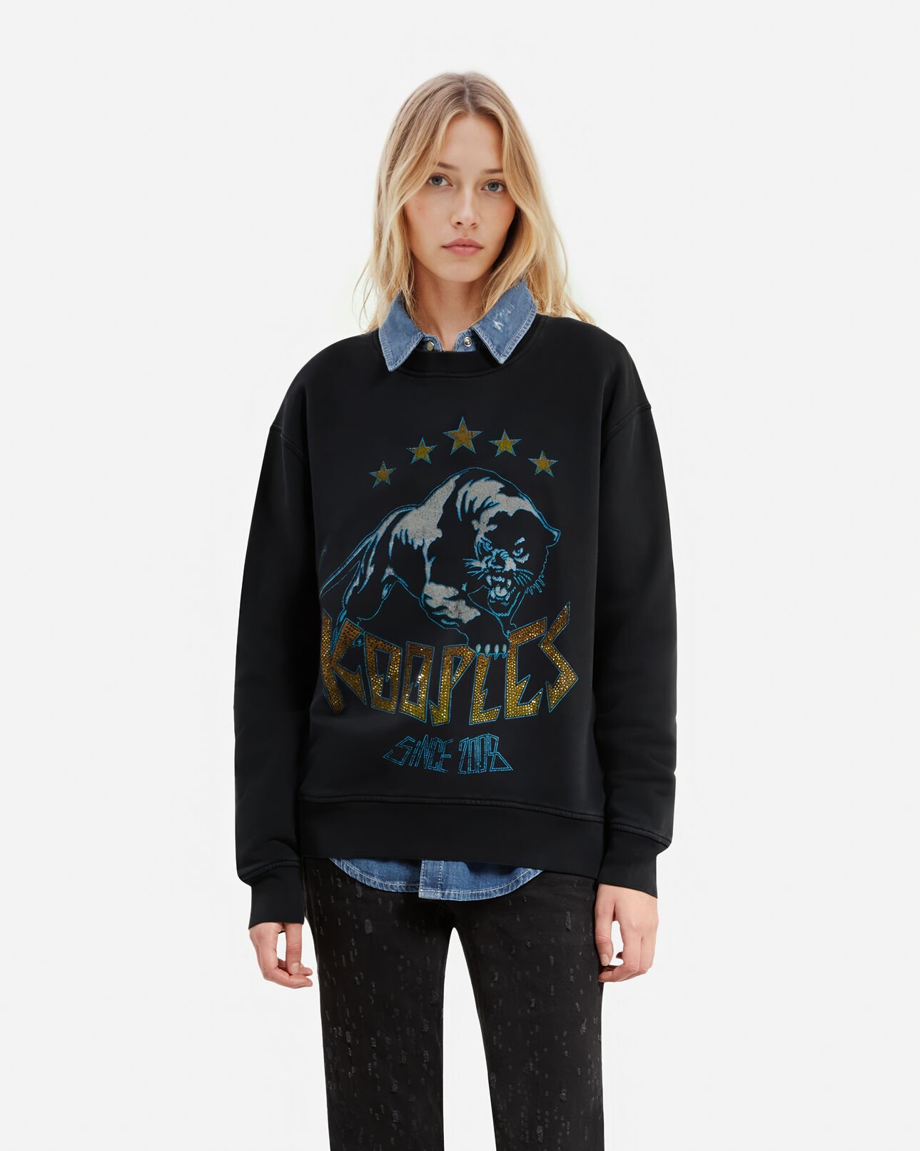 The Kooples FEMME BLACK WASHED sweatshirt avec sérigraphie noir