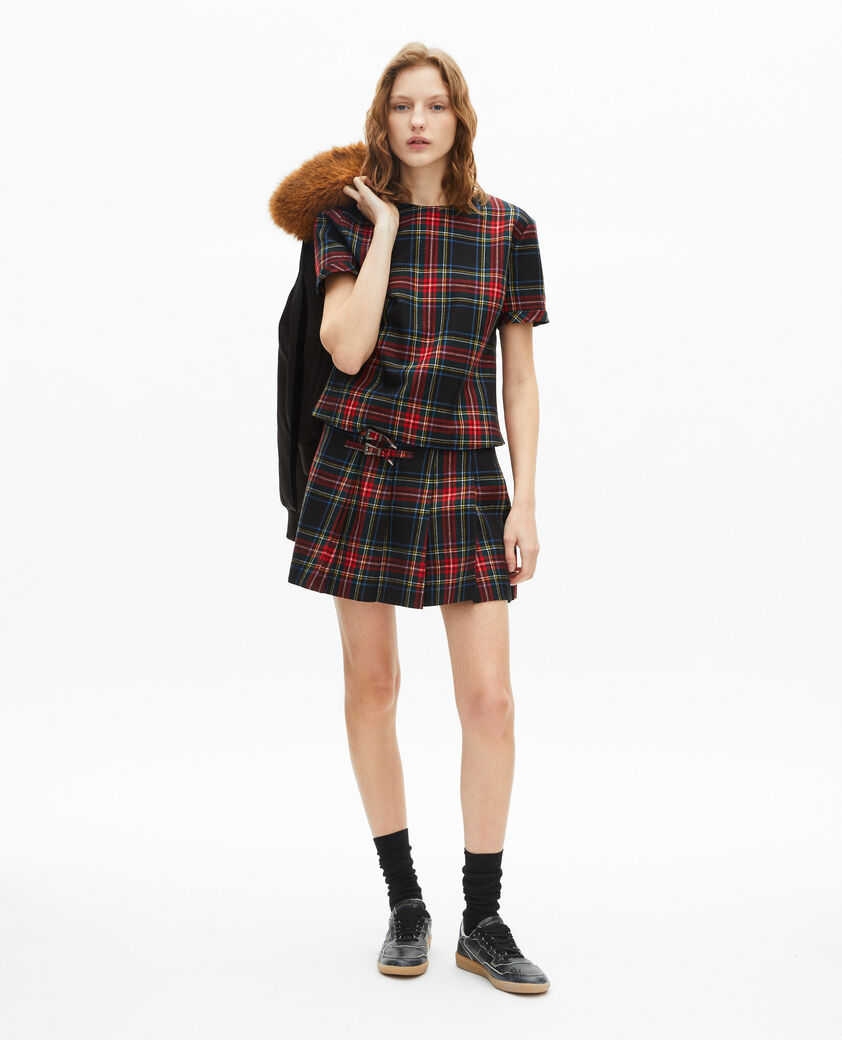 The Kooples WOMEN ROUGE NOIR short tartan skirt in red and black
