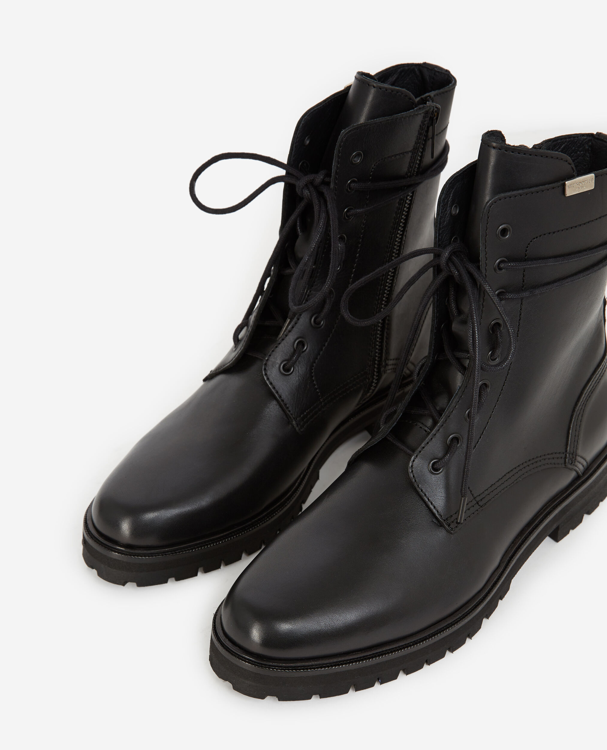 Boots schwarz Lederdetail Schnürung seitlich, BLACK, hi-res image number null