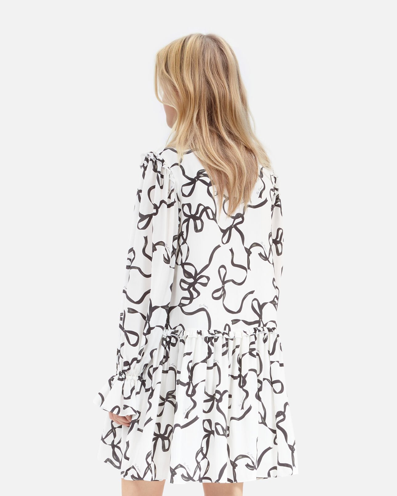 The Kooples DAMEN WHITE / BLACK kurzes kleid aus seide mit bändern bedruckt