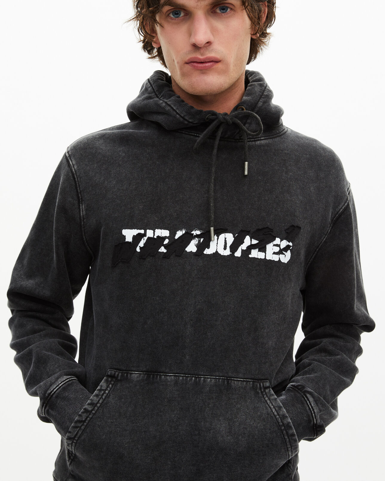 The Kooples HOMME BLACK WASHED sweatshirt à capuche what is noir