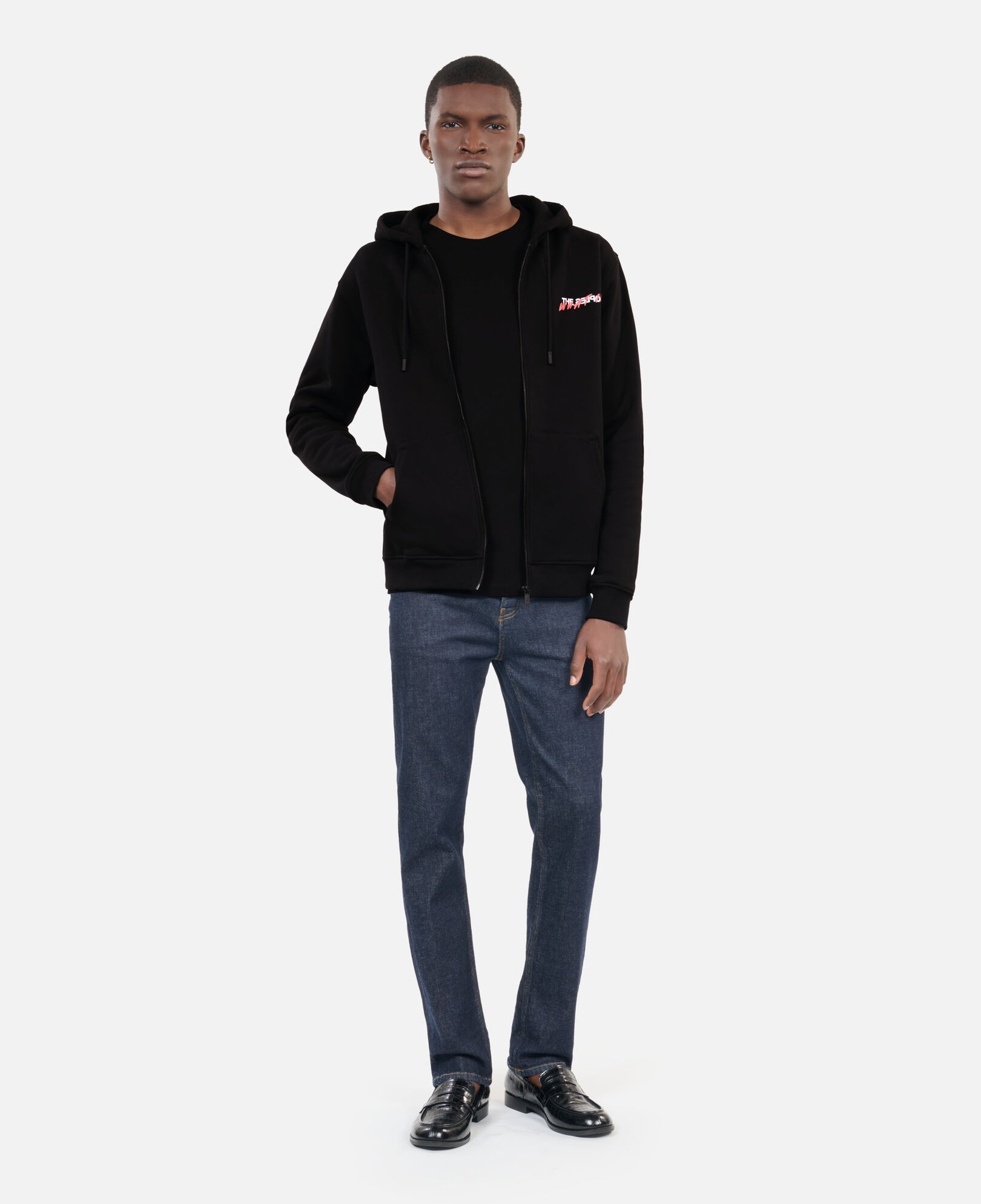 The Kooples HERREN BLACK herren schwarzes kapuzensweatshirt „what is“