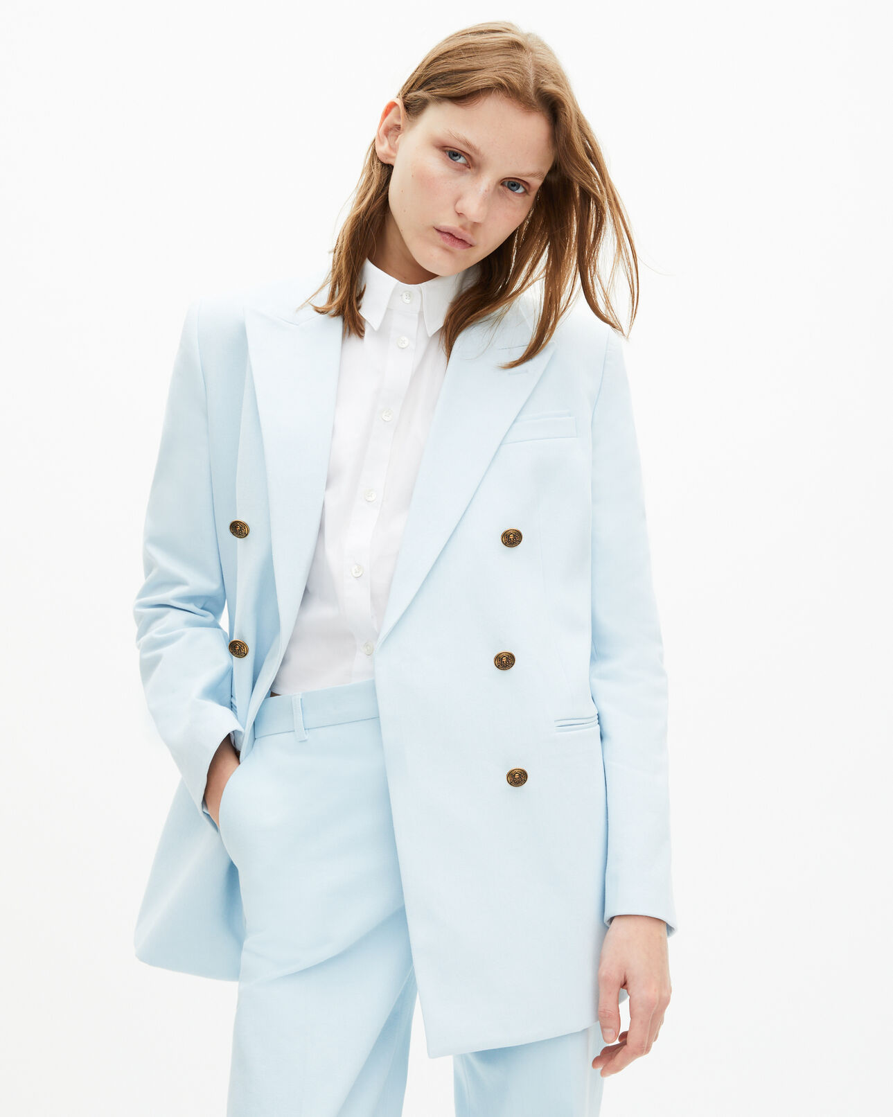 The Kooples WOMEN LIGHT BLUE blue cotton suit jacket