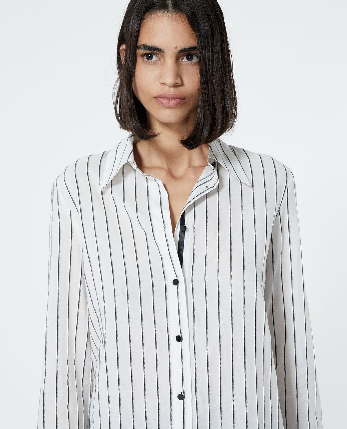 Camisa blanca algodon de rayas negras The Kooples Espana