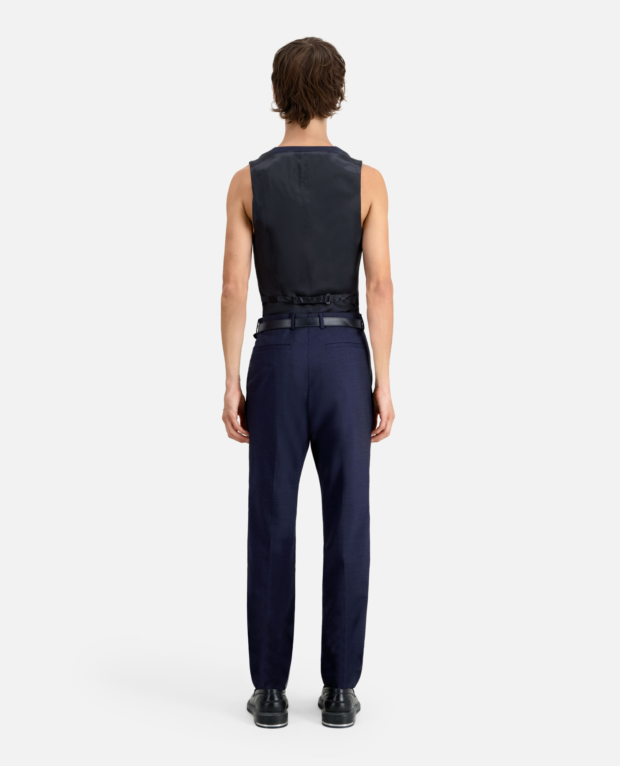 Navy blue micro-pattern wool suit trousers, NAVY / BLACK, hi-res image number null