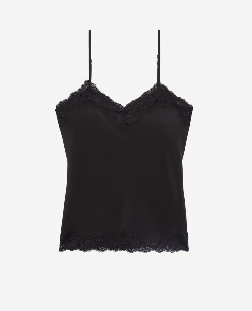 The Kooples WOMEN BLACK black silk camisole with lace details
