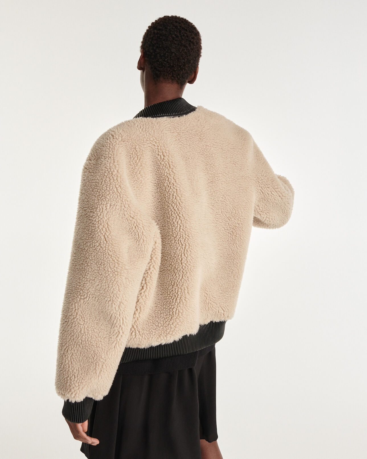 The Kooples FEMME ECRU blouson fausse fourrure bouclée écrue