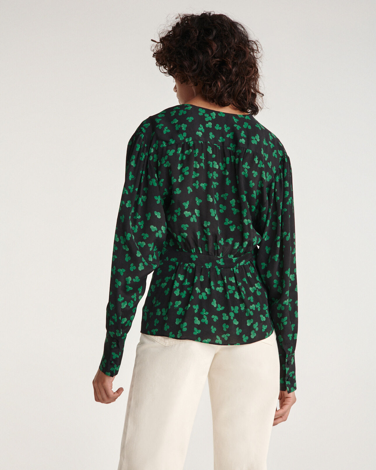 The Kooples WOMEN BLACK / GREEN flowing black and green top with floral print