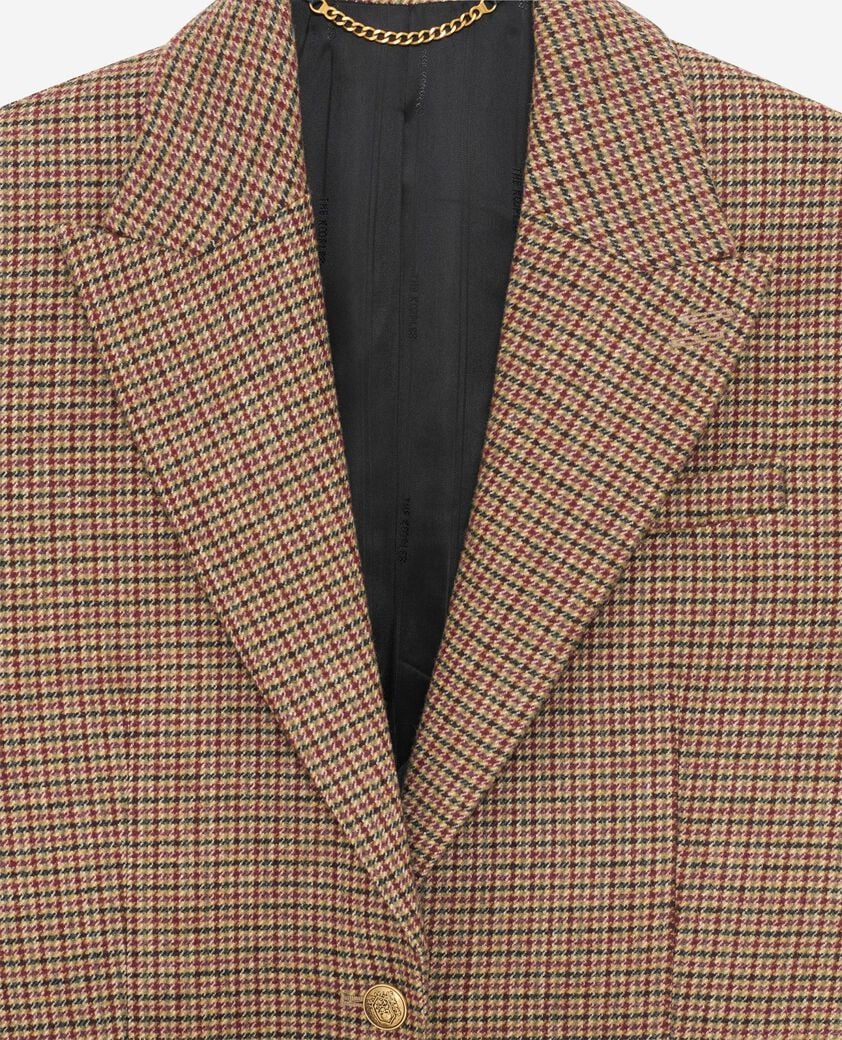 The Kooples WOMEN CAMEL MELANGE / BURGUNDY camel houndstooth tailored jacket